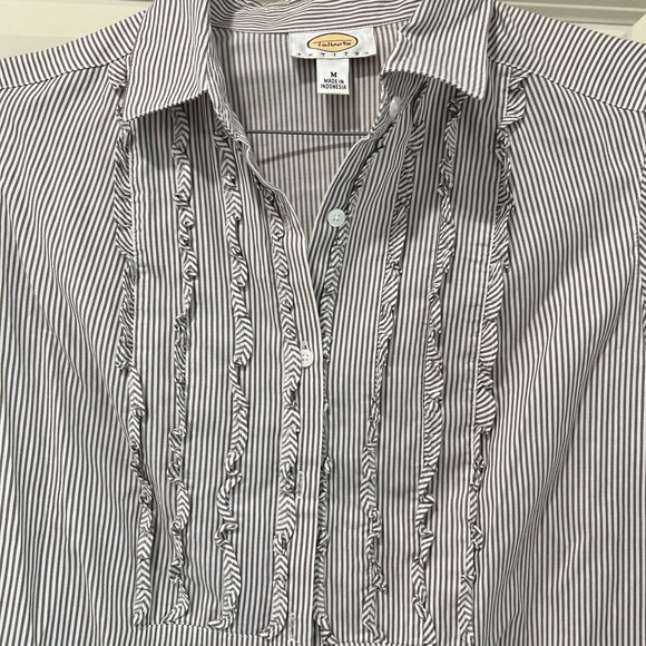 Talbots Ruffled Striped Button Down Blouse - Picture 2 of 4